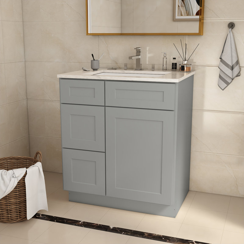 30 In. W X 21 In. D X 34.5 In. H In Shaker Plywood Ready To Assemble Floor Vanity Sink Base Kitchen Cabinet With Left Door
