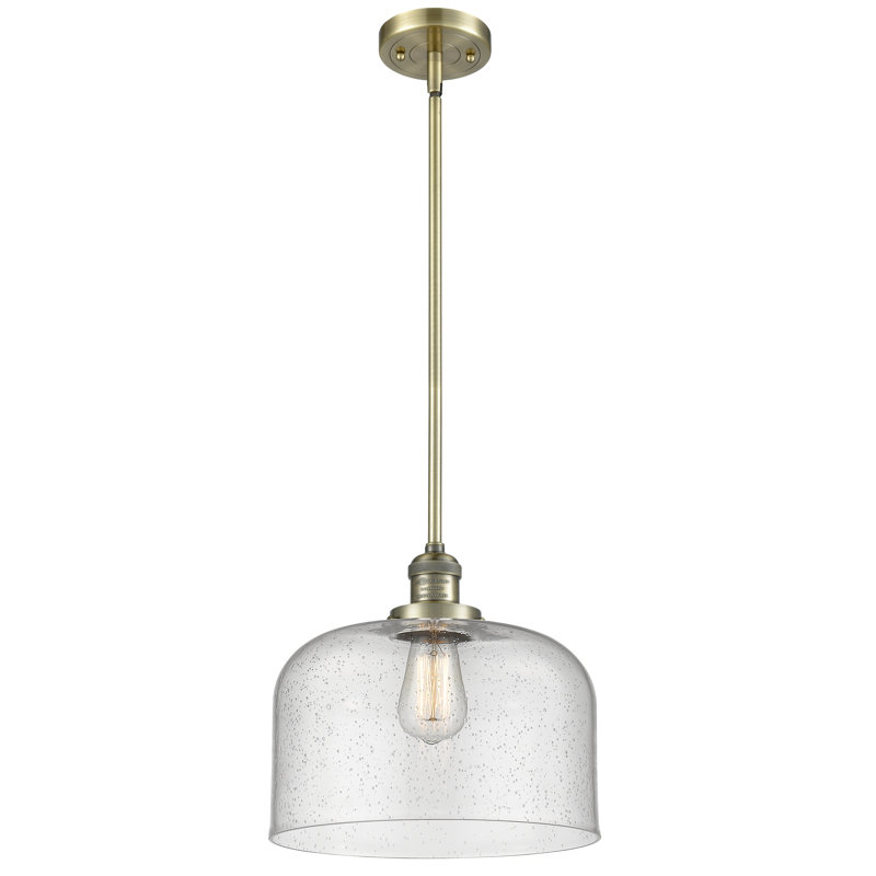 Luminaire suspendu en forme de dôme à 1 lumière Celaya, Grainé, Laiton antique, H 13 po x l 12 po x P 12 po