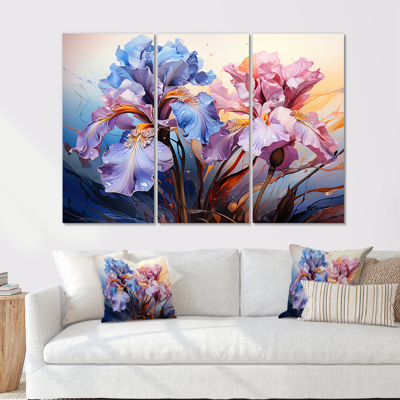 Iris Burst With Fierce Brushwork Dreamscape - ensemble d'art mural Iris, H 32 po x l 48 po x P 1 po