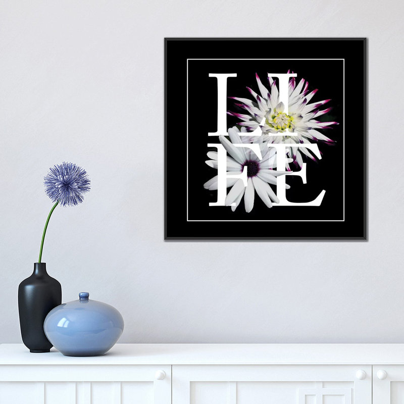 « floral graphic ii », impression sur toile, H 18 po x l 18 po x P 1,5 po, Toile encadrée noire, Pas de tapis