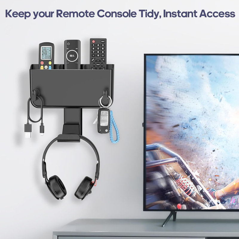 Remote Control Holder Wall Mount with Headset Hanger