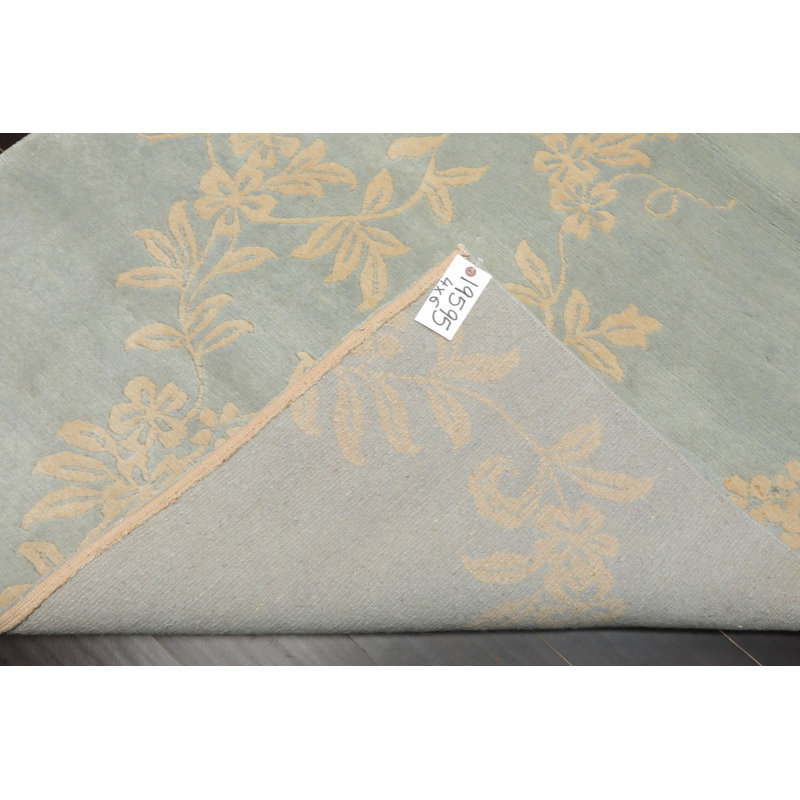 Tapis tibétain floral transitionnel en laine noué à la main 4 x 6 po Michaelian & Kohlberg Aqua
