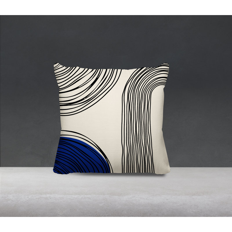 Coussin décoratif réversible intérieur / extérieur Cassie, H 19 po x l 19 po, Bleu marine / crème / noir