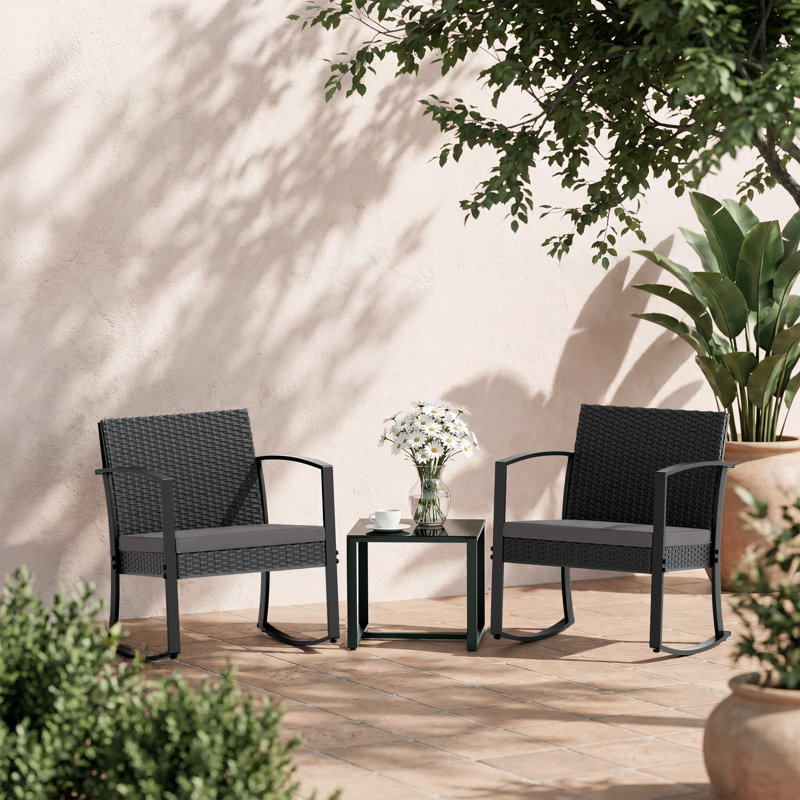 Ensemble de conversation bistro pour 2 personnes avec table et coussins, ensemble repas pour l'extérieur, Gris