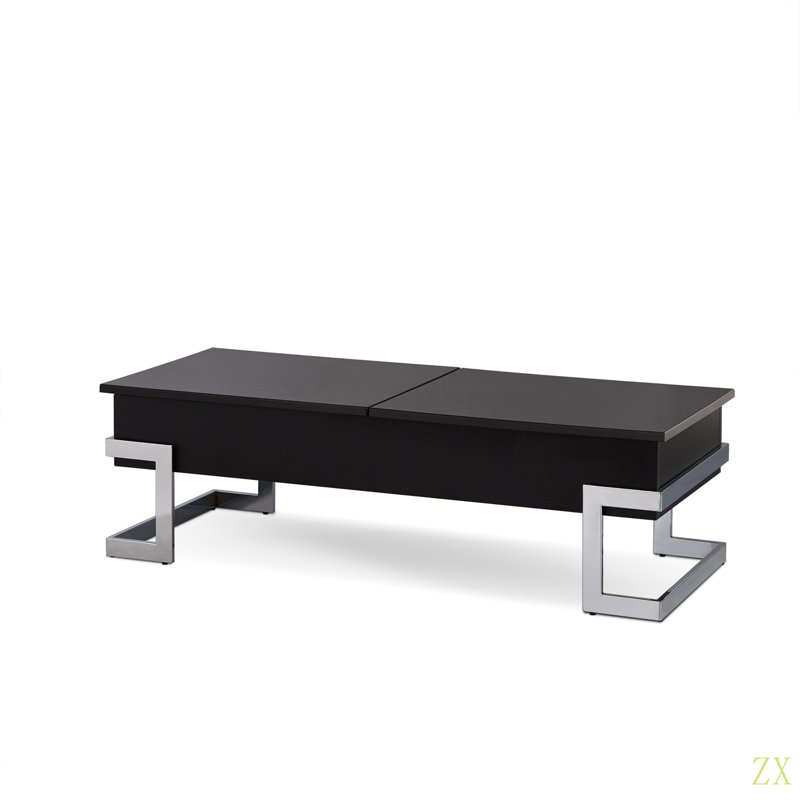 Table basse Calmam ultrabrillante et finition chromée avec plateau relevable