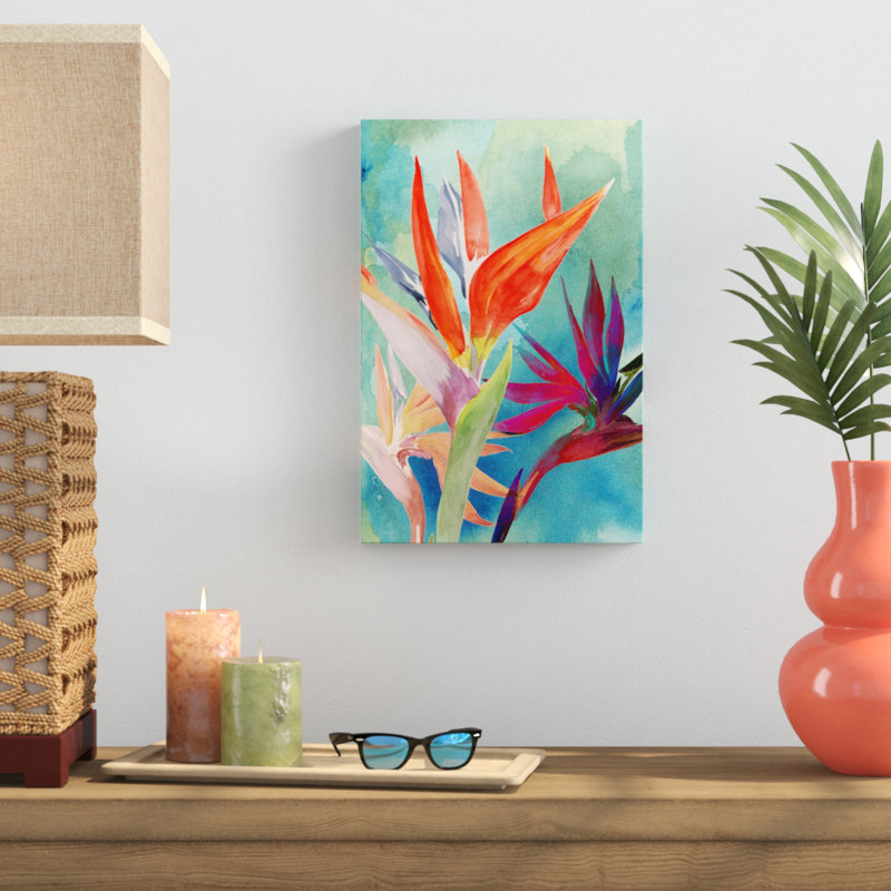 Vivid Birds of Paradise I by Jennifer Paxton Parker - Painting, 91cm H x 61cm W, Wrapped Canvas