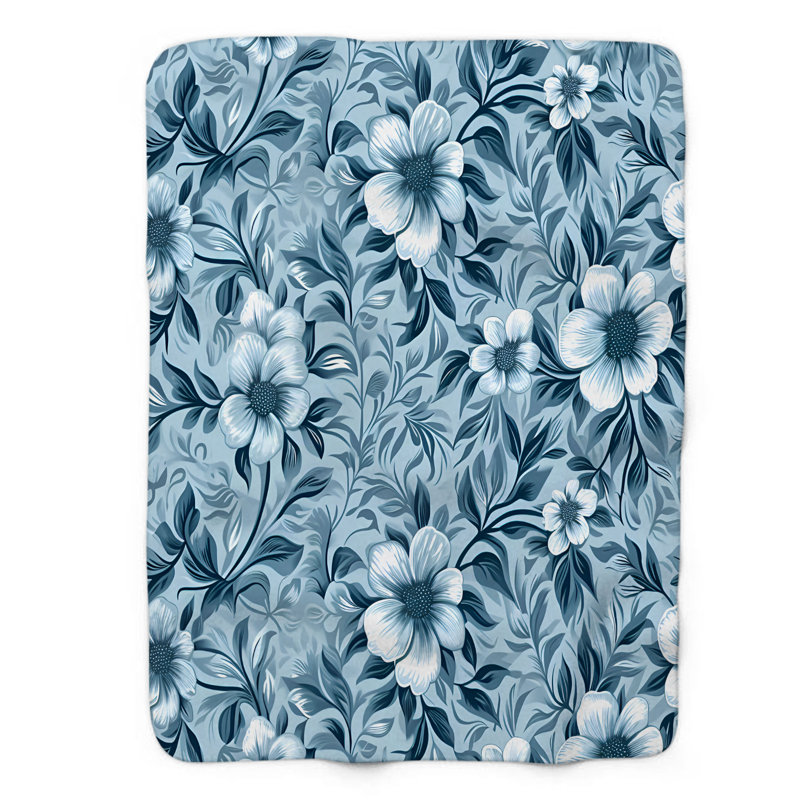 Dusty Blue Blossoms - 1 pièce Sherpa Premium, Grand lit