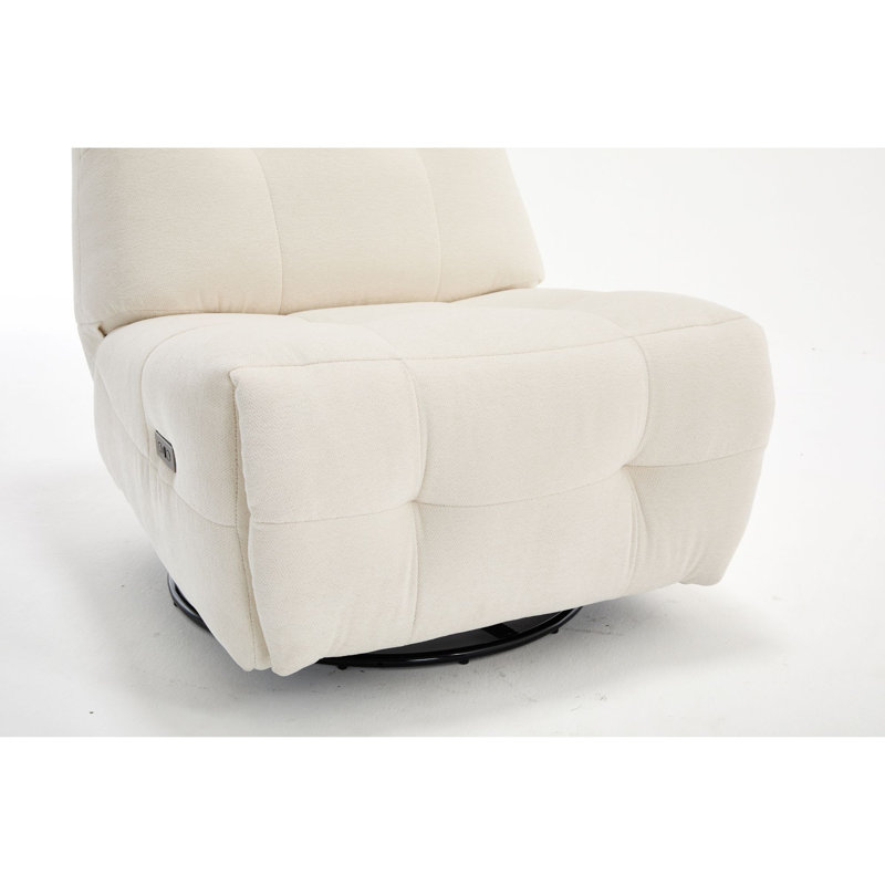33.1" Wide Modern Comfortable Chenille Swivel and Glider Manual Recliner, Oatmeal White