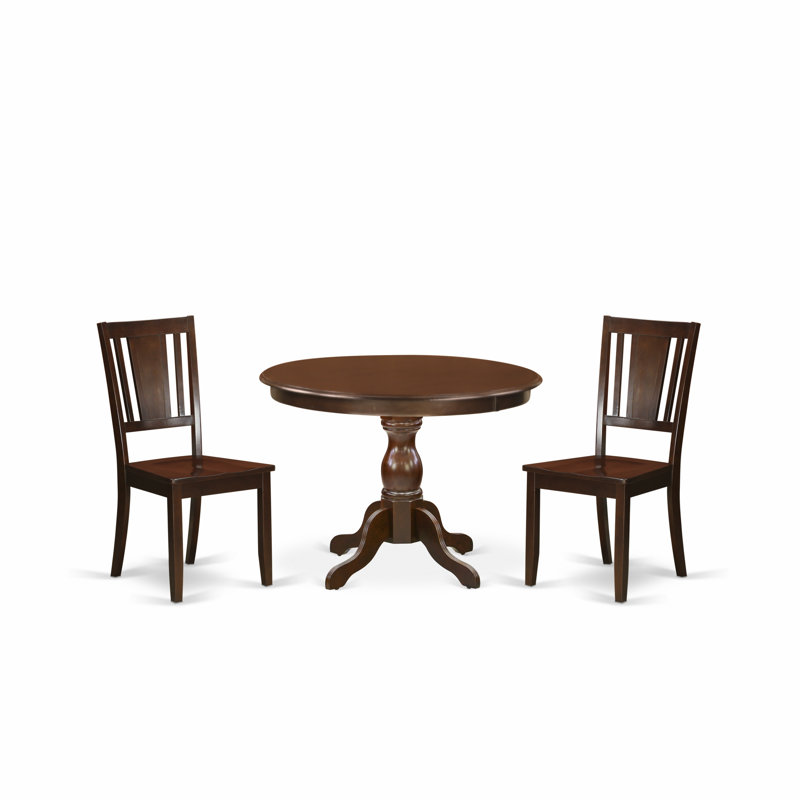 L'ensemble de table de salle à manger 3 pièces comprend une table de cuisine ronde avec piédestal et 2 chaises de salle à manger, 42 x 42 pouces, acajou