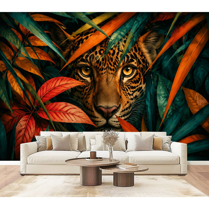 Adhésif mural Wild Leopard Wild Jungle, L 69 po x l 96 po, Couleur 7