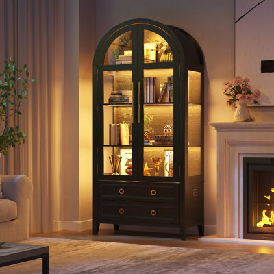 Freestanding Arch Display Cabinet with 3-Colour Light Modes and Motion Sensor