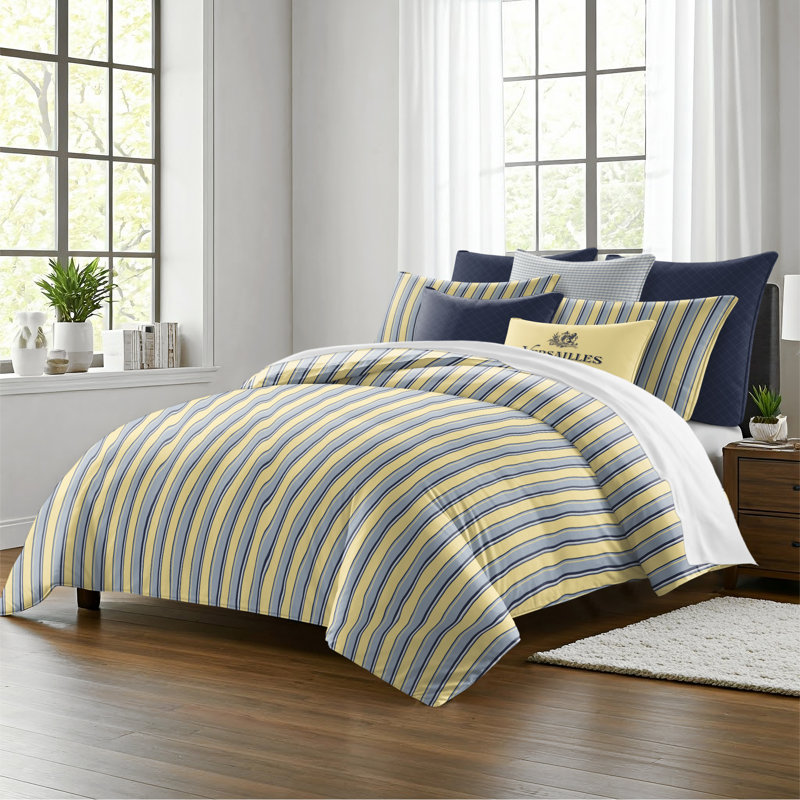 Gino Stripe Cotton Reversible Coverlet Set, Cal.King Coverlet/Bedspread + 2 King Shams