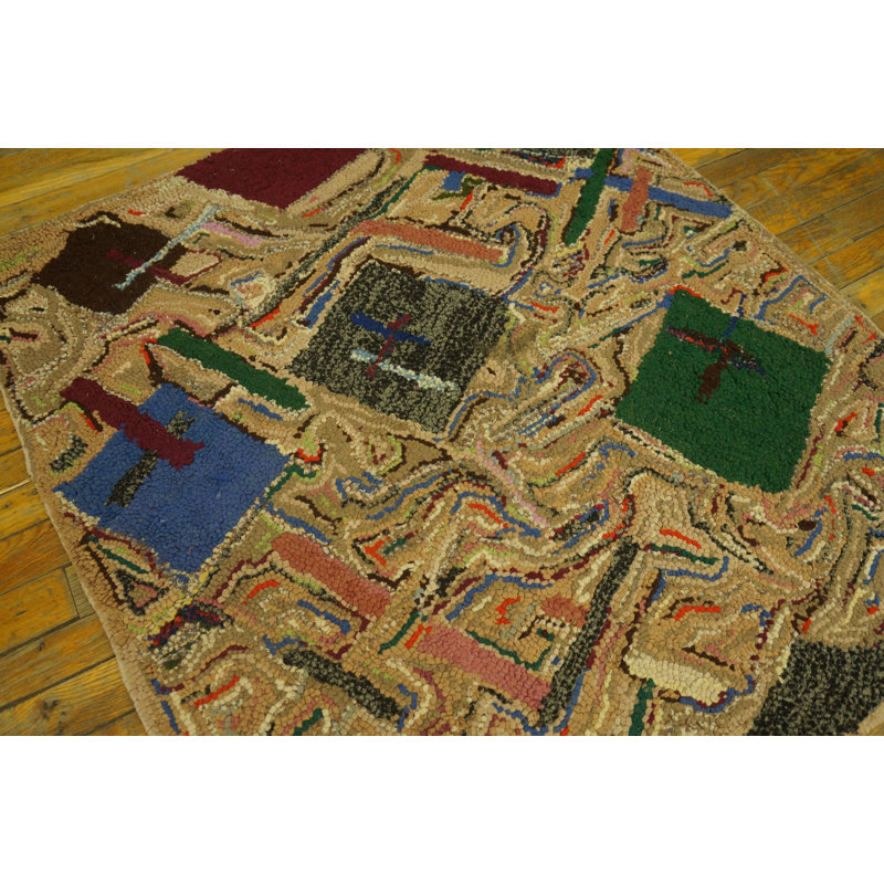 Tapis crocheté antique américain American Multicolor 1930