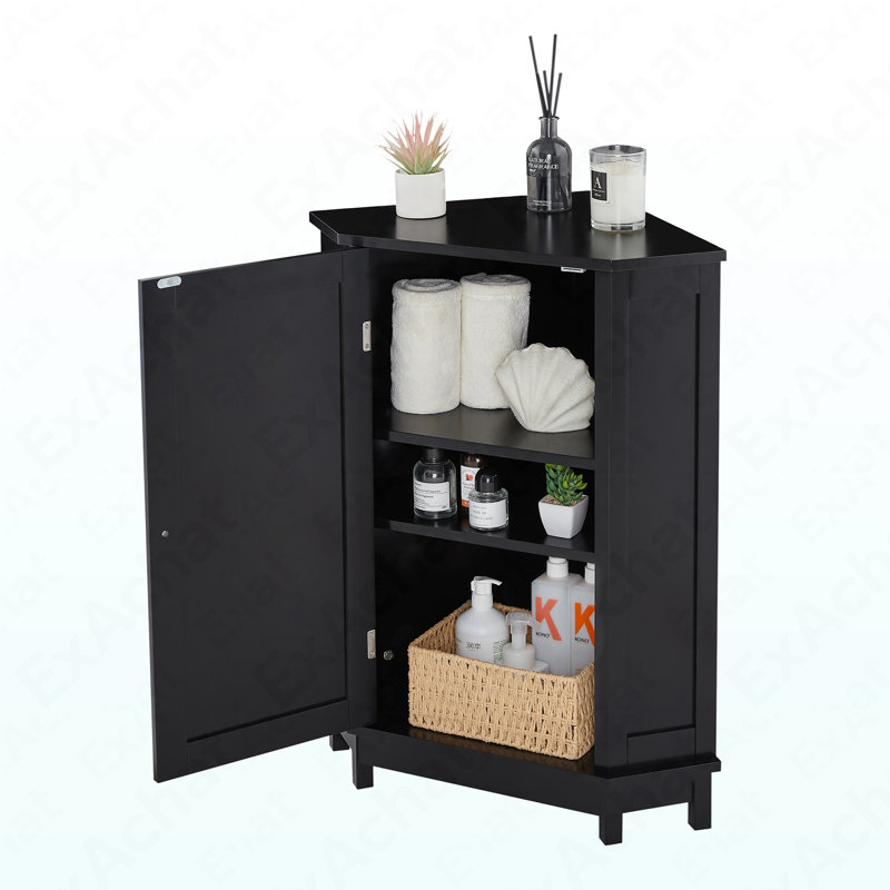 Armoire de rangement en coin noire avec plateau réglable