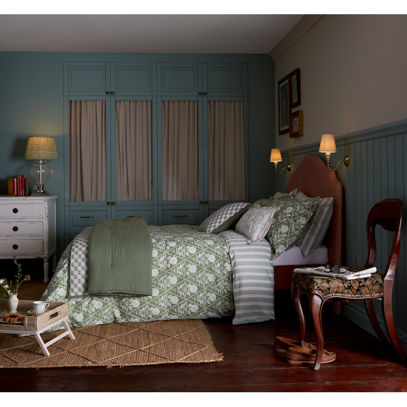 Juliette Stamp Cotton Duvet Cover Set, Super King Duvet Cover + 2 Pillowcases