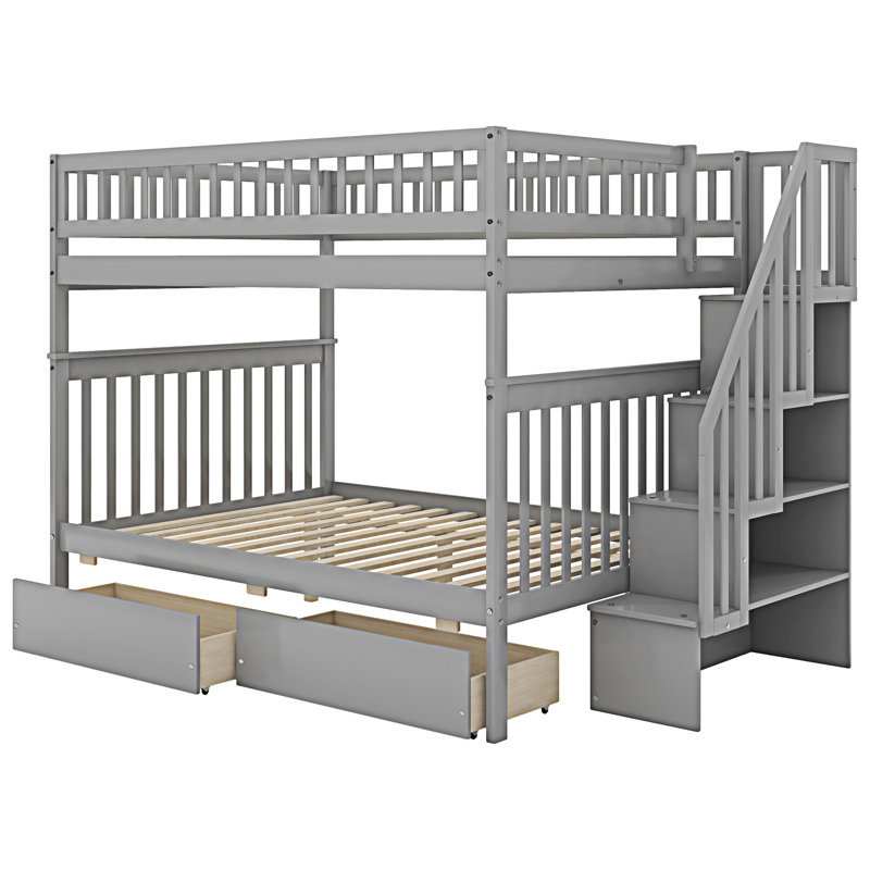 Bunk Bed With Two Drawers And Storage, Grey