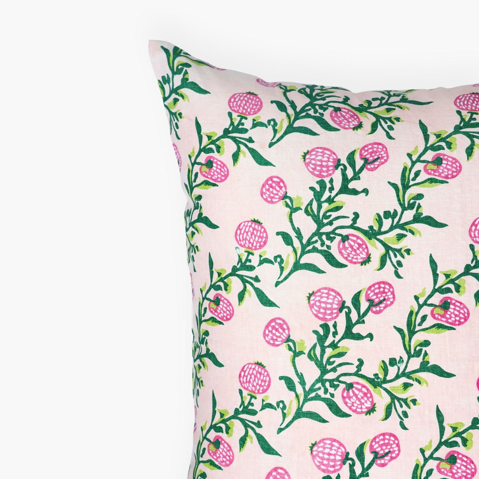 Linen Pillow Cover, Square 20", Green/Pink Floral