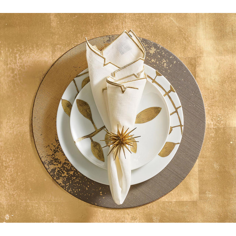 Divot Linen Napkin, White/Gold