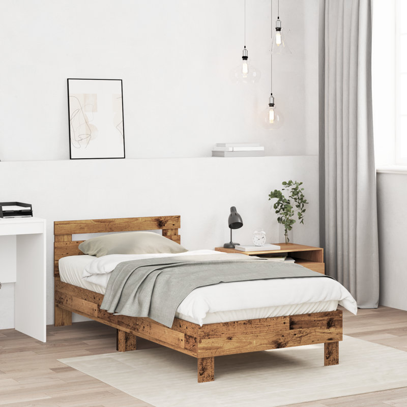 Single Bed Durable Rustic Minimalist, Solid Wood, Brown, 90cm x 190cm