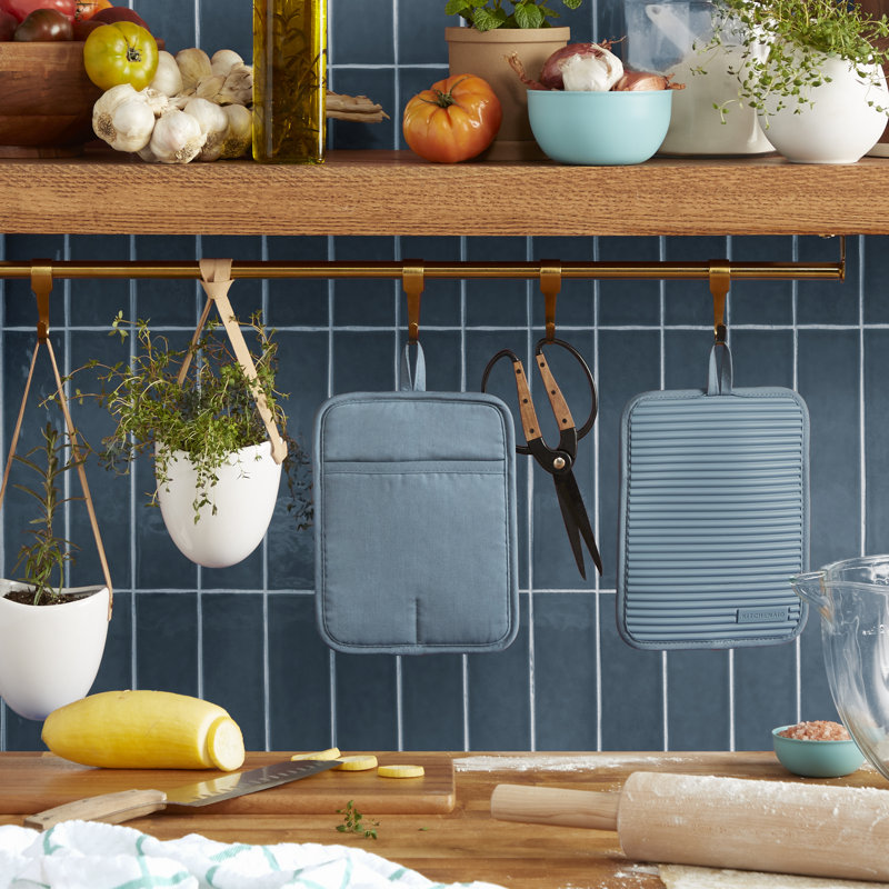 KitchenAid Ribbed Soft Silicone Potholder, Fog Blue