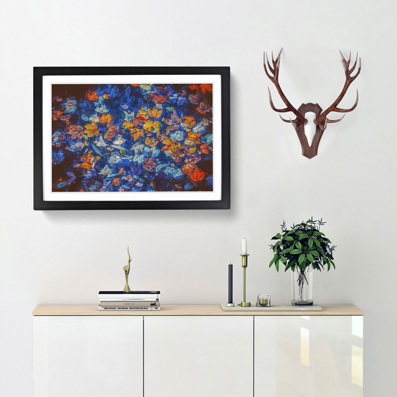 Multi Coloured Autumn Leaves in Abstract - Picture Frame Painting Print, 48cm H x 65cm W x 2cm D, Black Framed