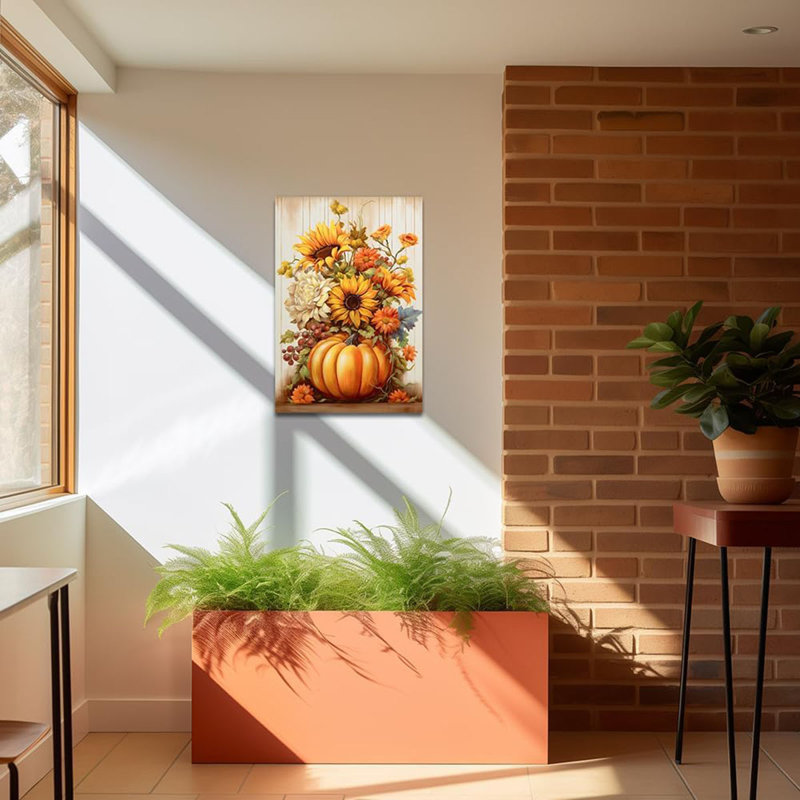 Autumn Wall Art Pumpkin And Sunflower Canvas Prints Thanksgiving Day Painting Fall Harvest Canvas Pictures Decor Frame (16.00" X 24.00", Pumpkin