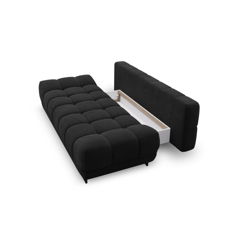 Nicolus 3 Seater Velvet Sofa Bed, Black