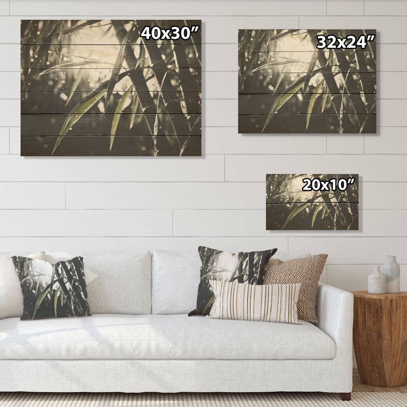 Photo de bambou noir et blanc - Art mural en bois de bambou sur bois de pin naturel, H 10 po x l 20 po