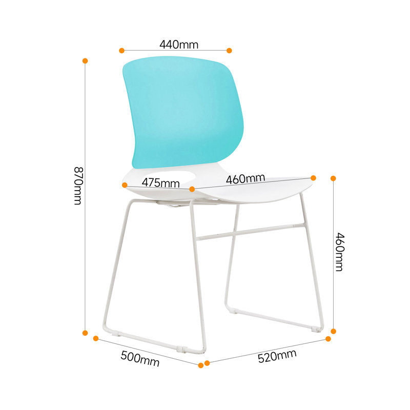 Ensemble de 4 chaises empilables modernes blanches et bleues, siège en polypropylène, dossier renforcé en fibre de verre, dimensions : 48 x 50 x 86 cm, confortables et peu encombrantes, ergonomiques pour le travail de bureau.