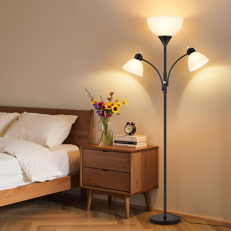 Lampe sur pied pour le salon, lampe torchère à intensité variable de 72 po avec 2 lampes de lecture pour la chambre à coucher, grande lampe debout noire, 3 ampoules incluses
