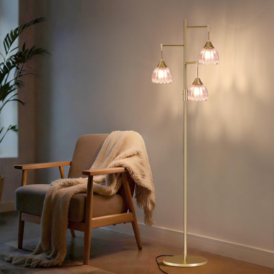 Stepless Dimming Floor Lamps, Standing Lamp, Vintage Brass Floor Lamp, (Pink)