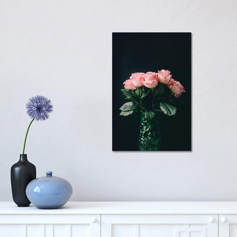 Pink Roses On Black II by Chelsea Victoria - Wrapped Canvas Print, 30.48 cm H x 45.72 cm W