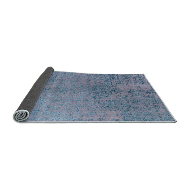 Tapis bleu à motif floral Ensembles, Rond 7 pi