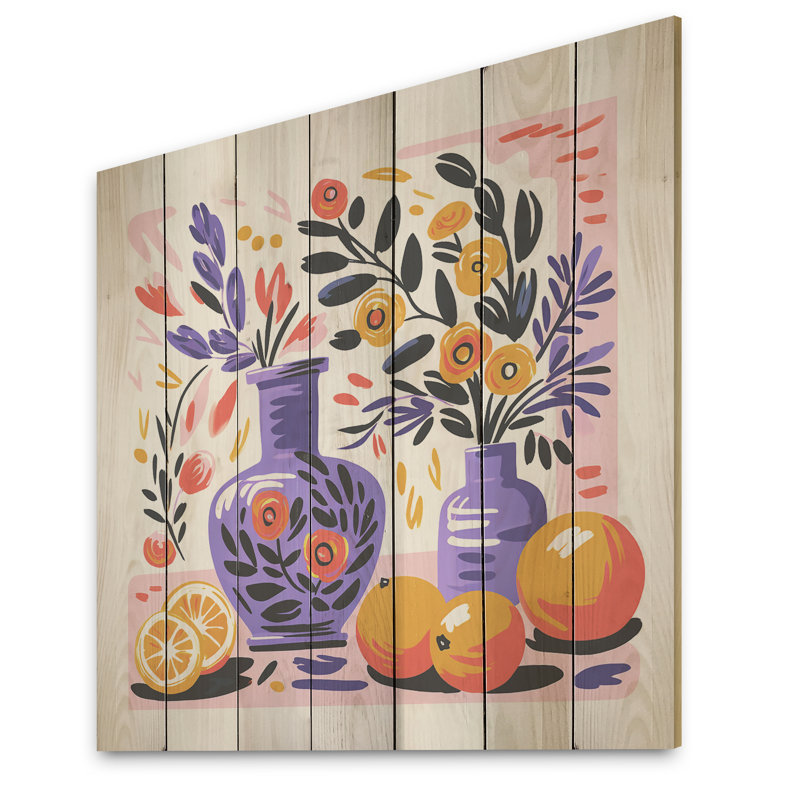 Mauve Boho Pottery Blooms I - Boho Pottery sur impression de bois, H 15 po x l 15 po