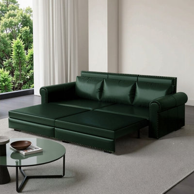 Regal Comfort: canapé-lit Chesterfield de 93,7 po - convertible 3 en 1 en similicuir avec garniture cloutée