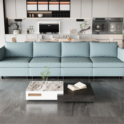Canapé-lit modulaire en tissu chenille, 4 pièces, bleu antique, 95,79 po de profondeur, 61,67 po de hauteur, 31,43 po de hauteur, 181,87 lb de poids convertible, 4 po sous le siège,