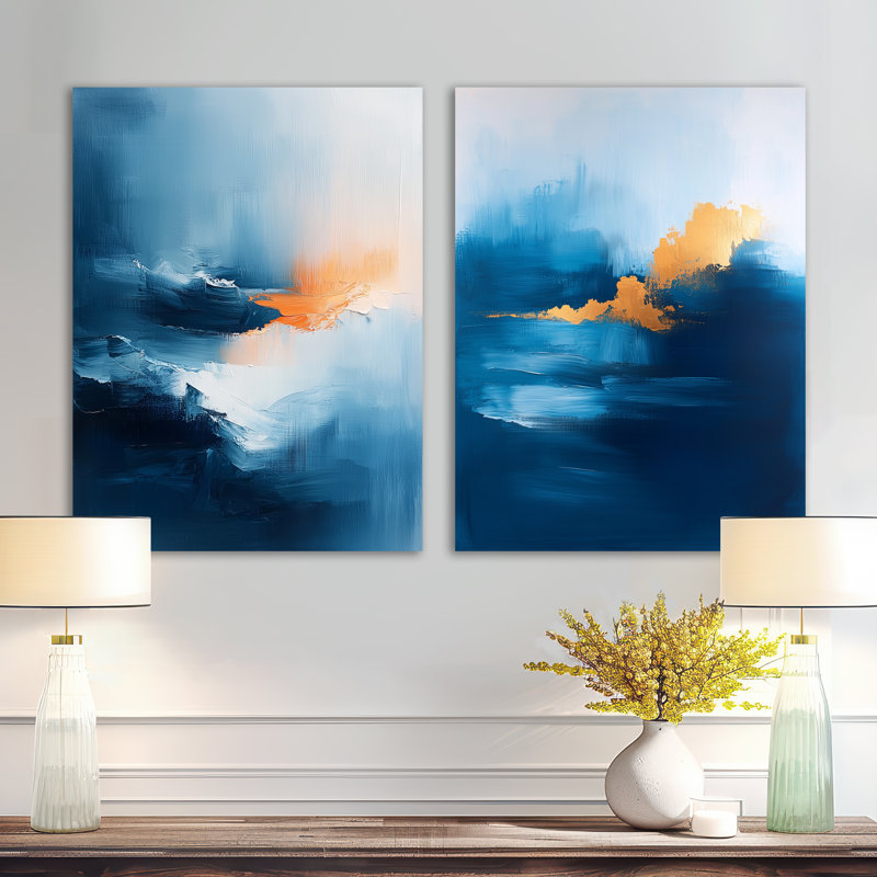 «Blue Minimalisme océan paysage III», ensemble de 2 impressions murales modernes en métal, 32" H x 48" W