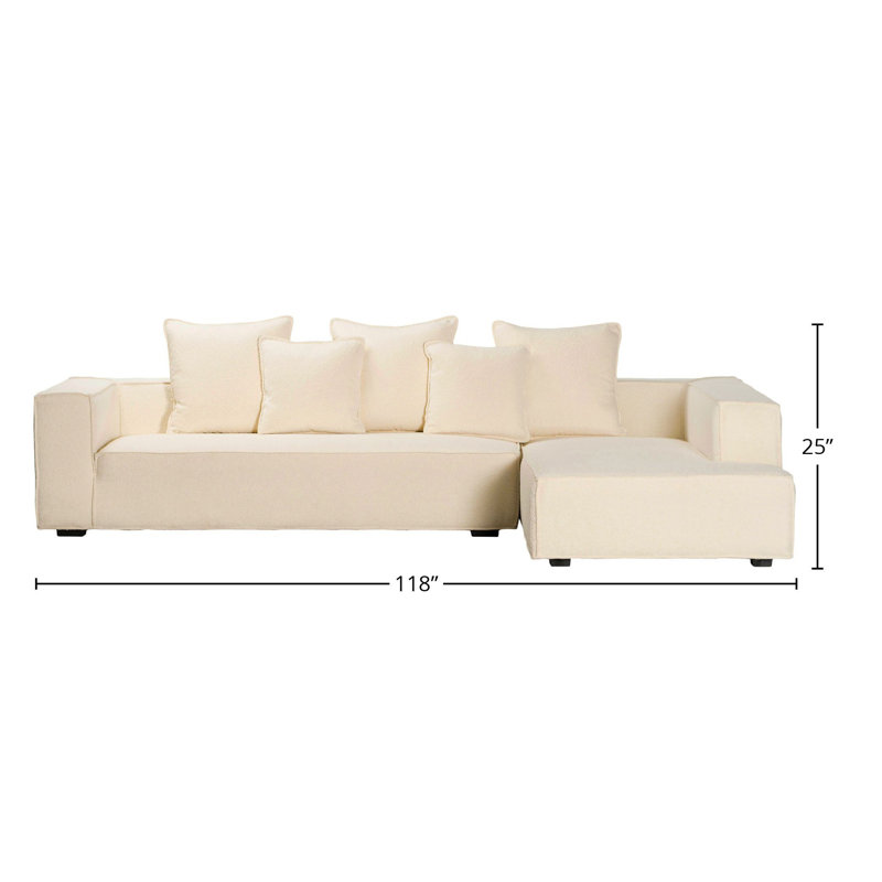 79'' Wide Right Hand Facing Sectional Stationary Corner Sectional, Natural White Boucle, Right Hand Facing