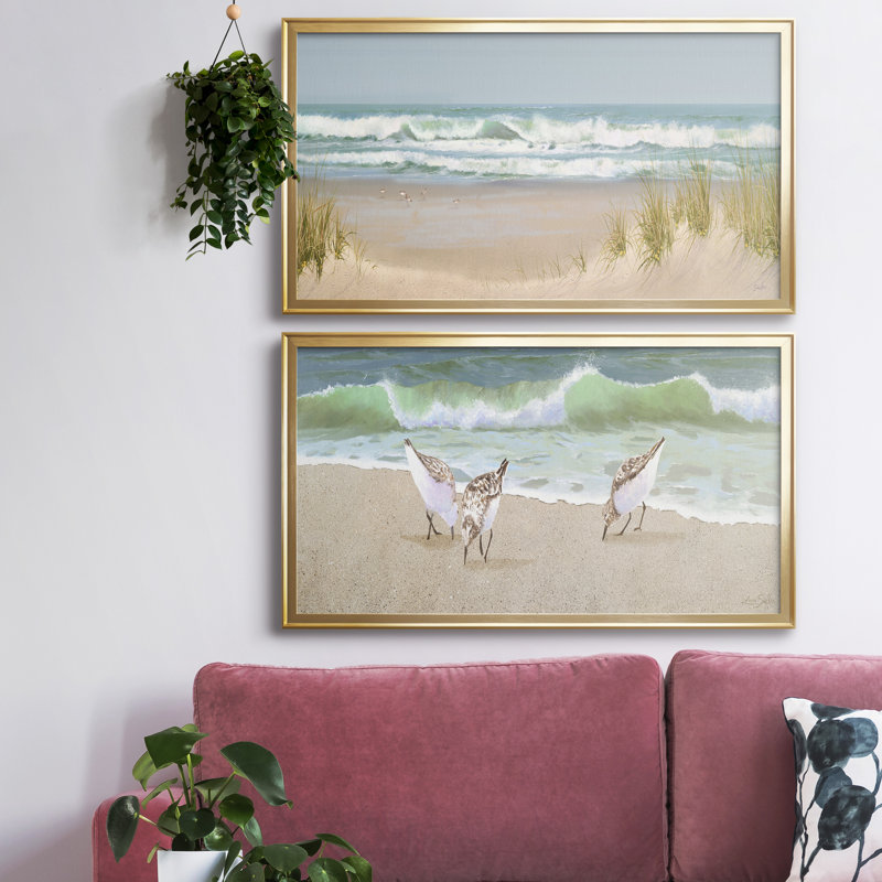 Joyaux de surf - ensemble de 2 peintures sur toile encadrées, Doré, H 14,5 po x l 53 po x P 1,5 po