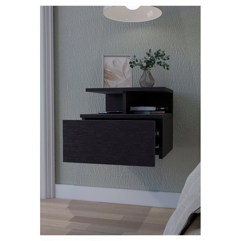 Augusta Floating Nightstand With 2-Tier Shelf And 1-Drawer