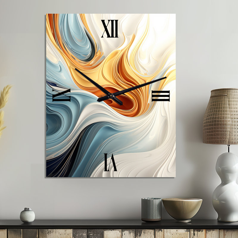 Horloge murale rétro en métal bleu et orange Vintage Elegance II, Petit