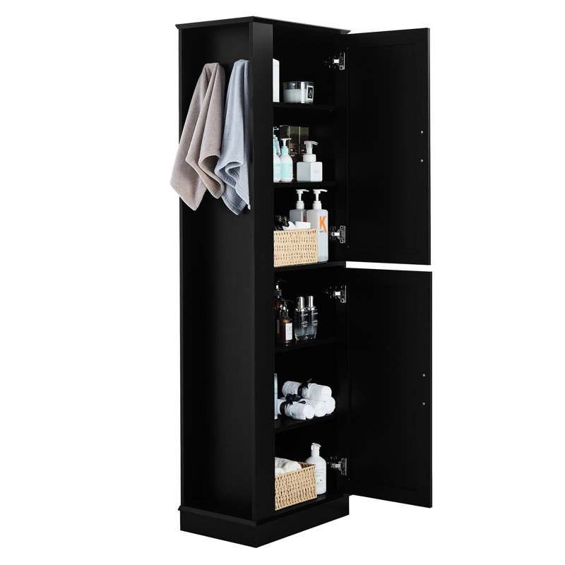 Black Bathroom Cabinet With Adjustable Shelf And Hook - Projected Tall Moulded