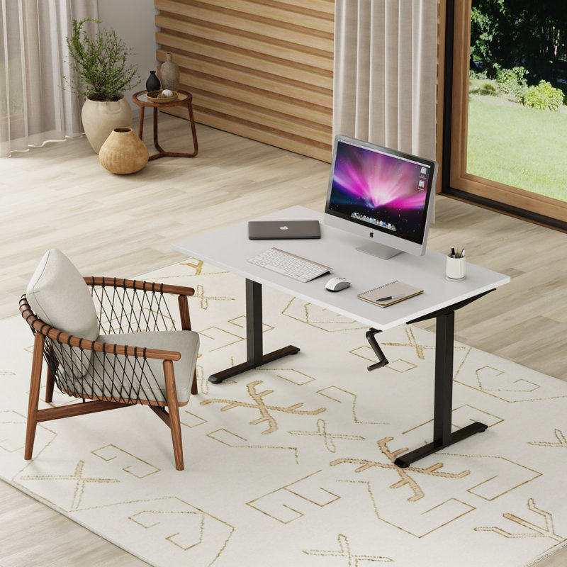 Structure de bureau debout à manivelle avec plateau de table 48 ", Blanc / noir, H 50 po x l 47,5 po x P 29,5 po