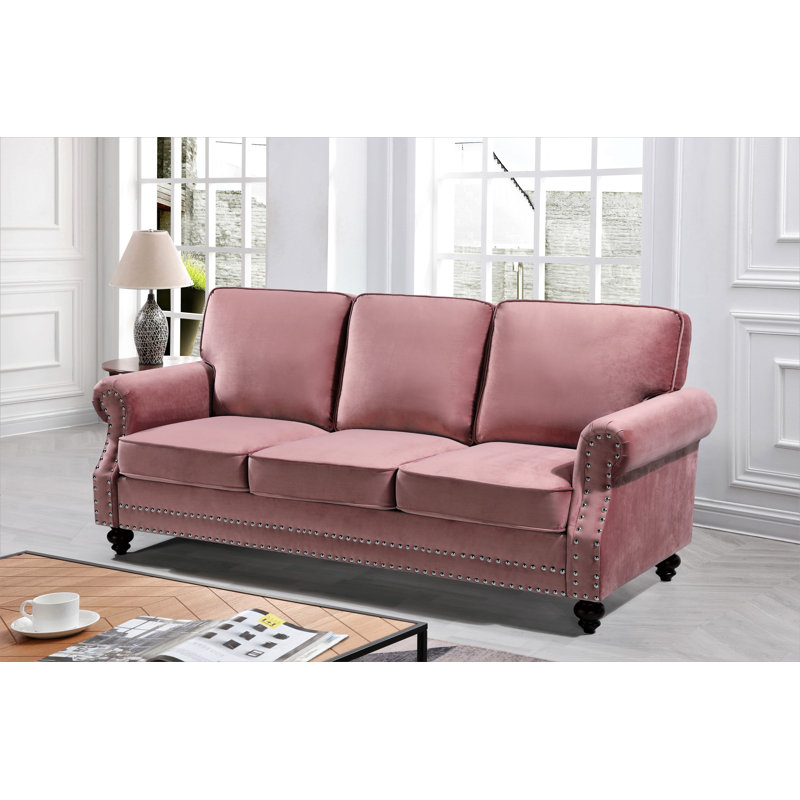 Hananiah Velvet Sofa, Rose, 37.4" H x 85.04" W x 33.9" D