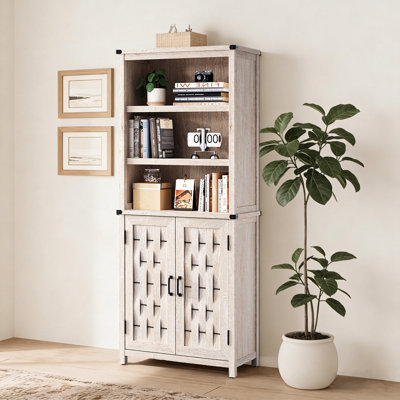 72" Farmhouse Storage Cabinet with Wood Doors & Adjustable Shelves