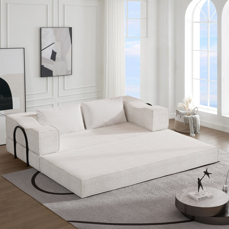 Upholstered 80'' Sleeper Sofa, Beige