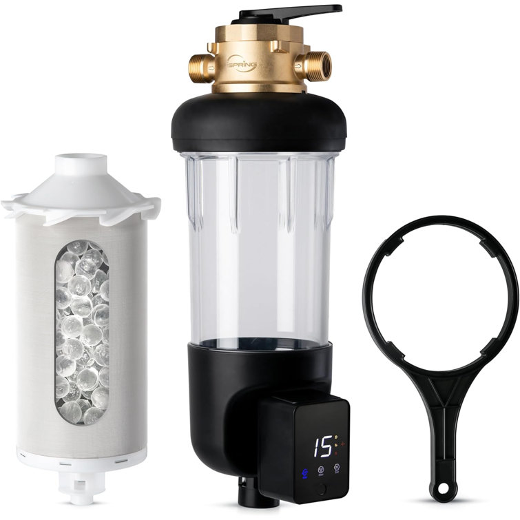 iSpring WSP100SL-ARJ-BP Whole House Spin Down Sediment Water Filter with 4 Modes Bypass, Includes Siliphos Helps Prevent Scale and Corrosion, Clear Housing, Brass Top, Upgraded Jumbo Size, with Touch-Screen Auto Flushing