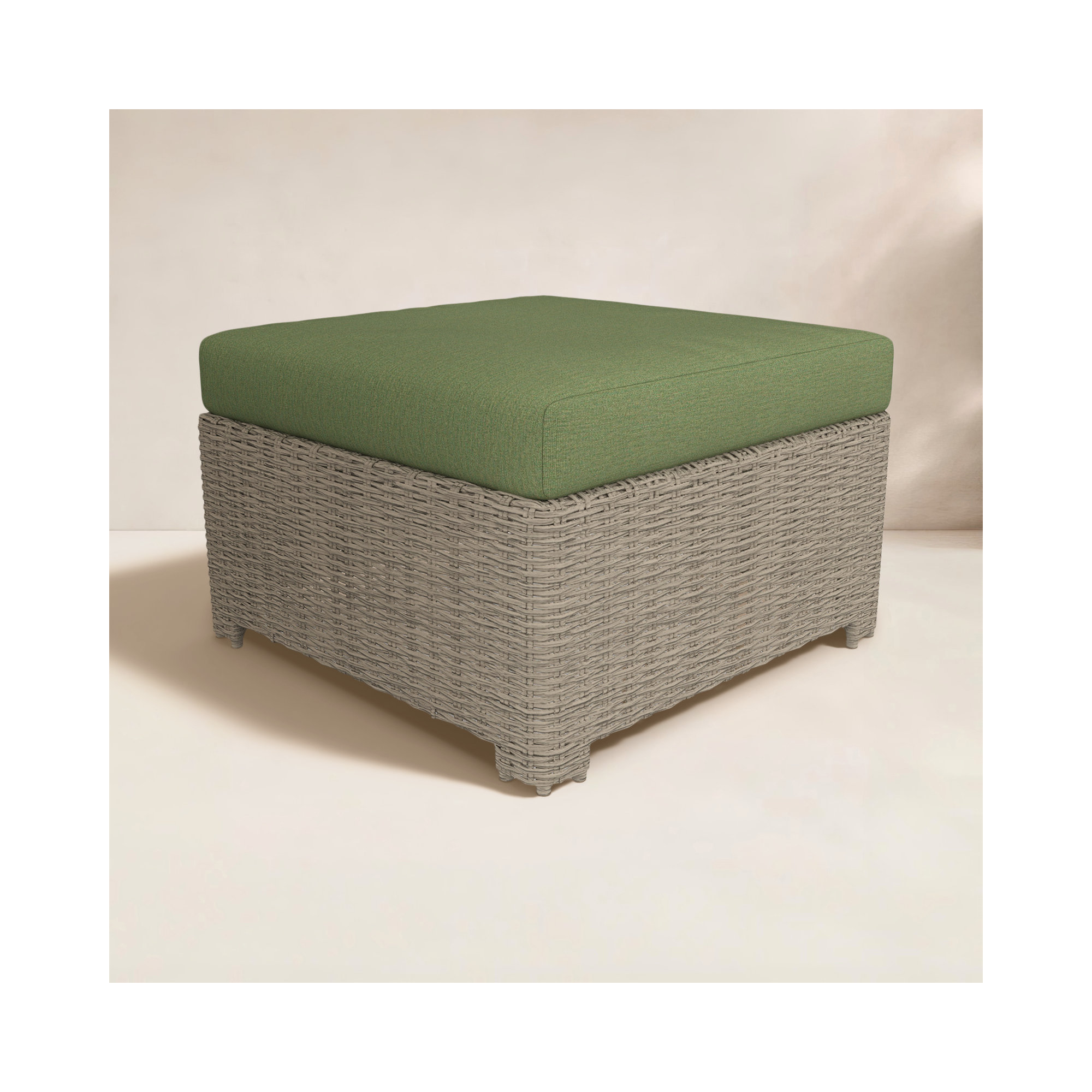 Outdoor Ottoman With Sunbrella Cushions, Canvas Fern