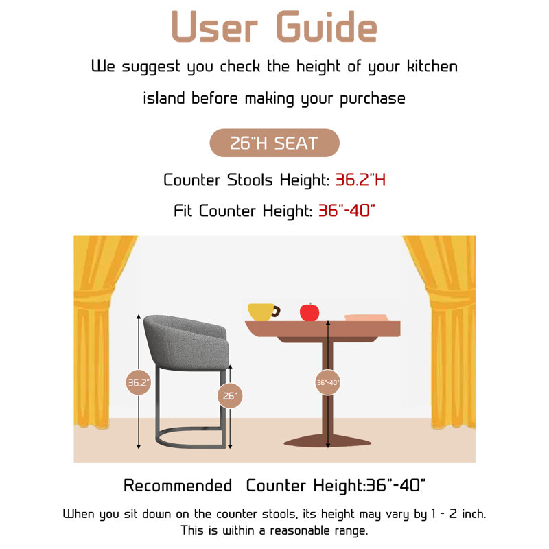 26" Counter Bar Stools Modern Counter Stools with Backs Upholstered Barstools for Kitchen Island, 4, Gray