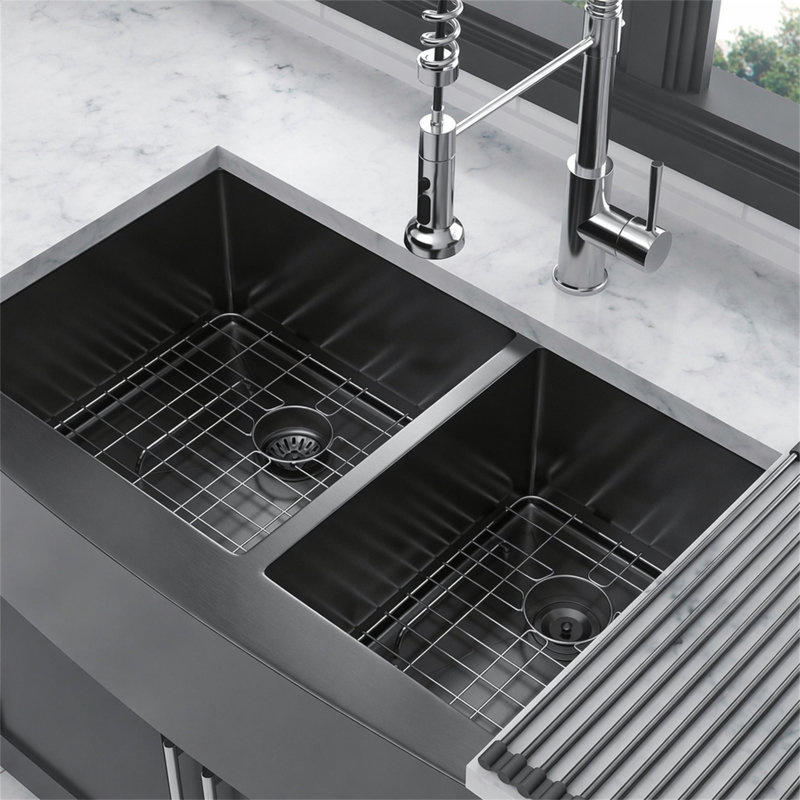 Évier de cuisine à double cuve en acier inoxydable à double cuve (60/40) - 36 po x 21 po x 10 po en acier inoxydable